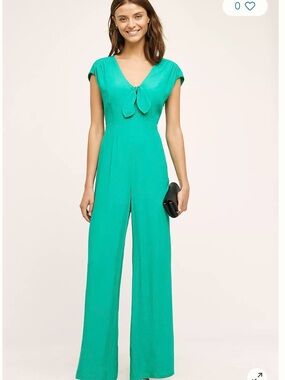 Anthropologie Tie-Front Wide-Leg Jumpsuit in Teal sz Small